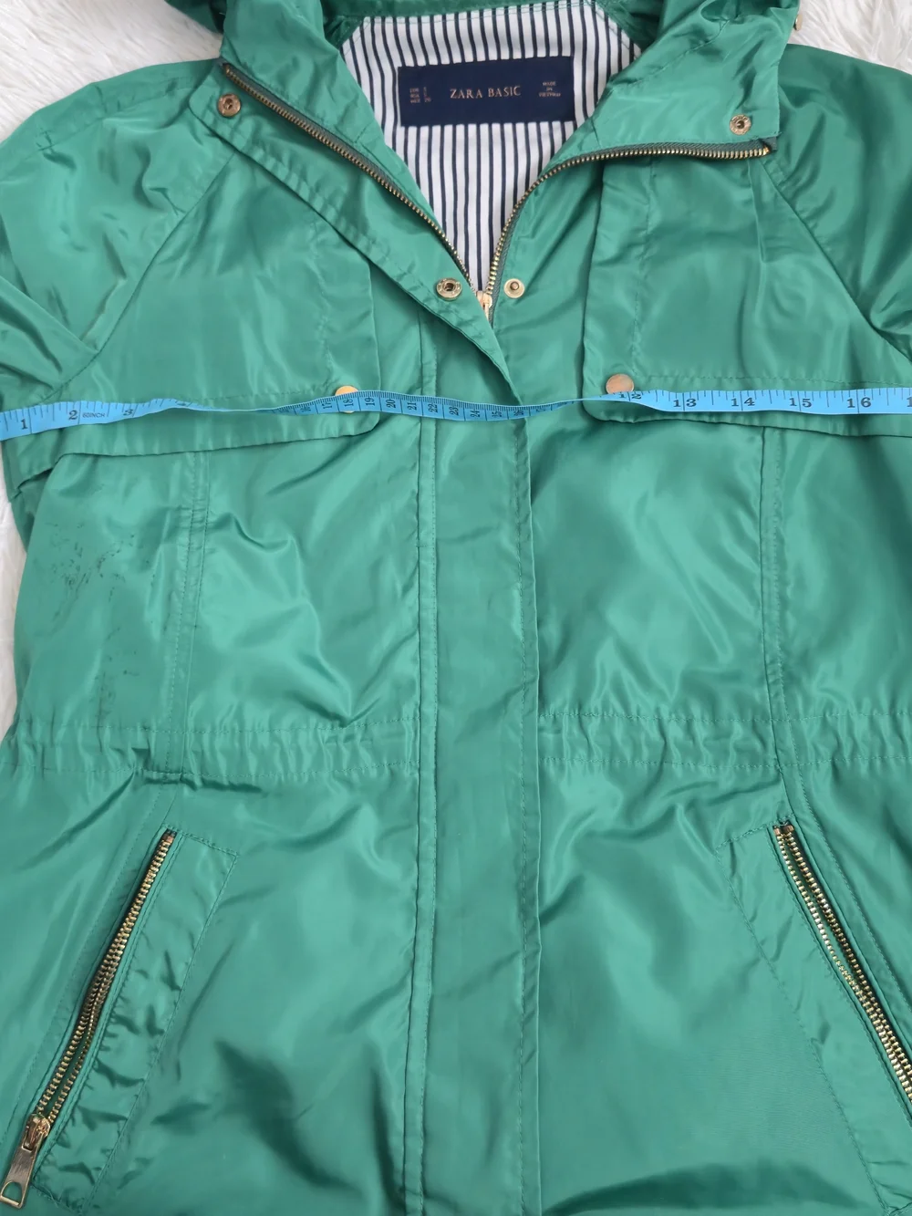 Zara Basic Kelly Green Hooded Full Zip Anorak Rain Jacket